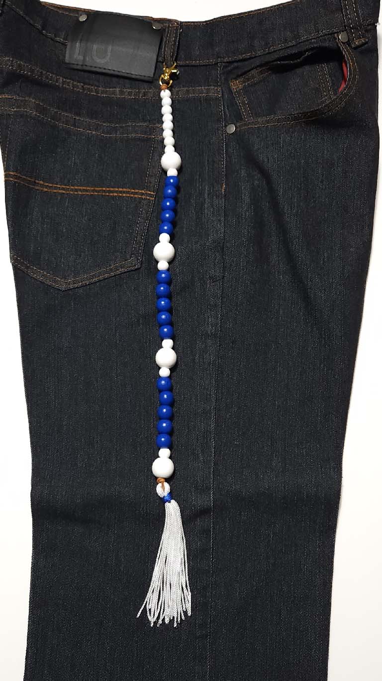 Handmade Hebrew Tassels - Tzitzit - White Royal Blue Beads