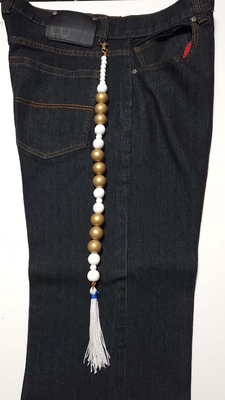 XL Hebrew Tassels - Tzitzit - White and Gold Beads