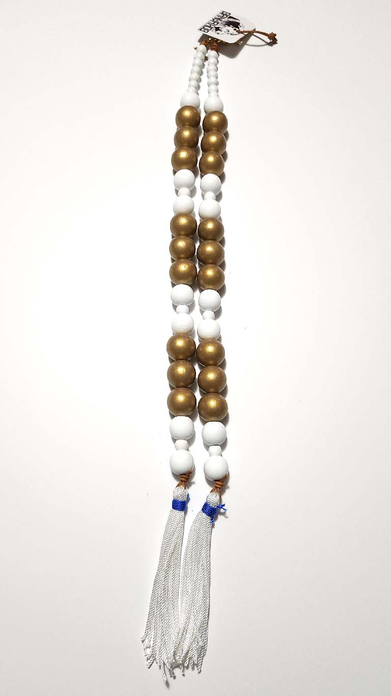 XL Hebrew Tassels - Tzitzit - White and Gold Beads