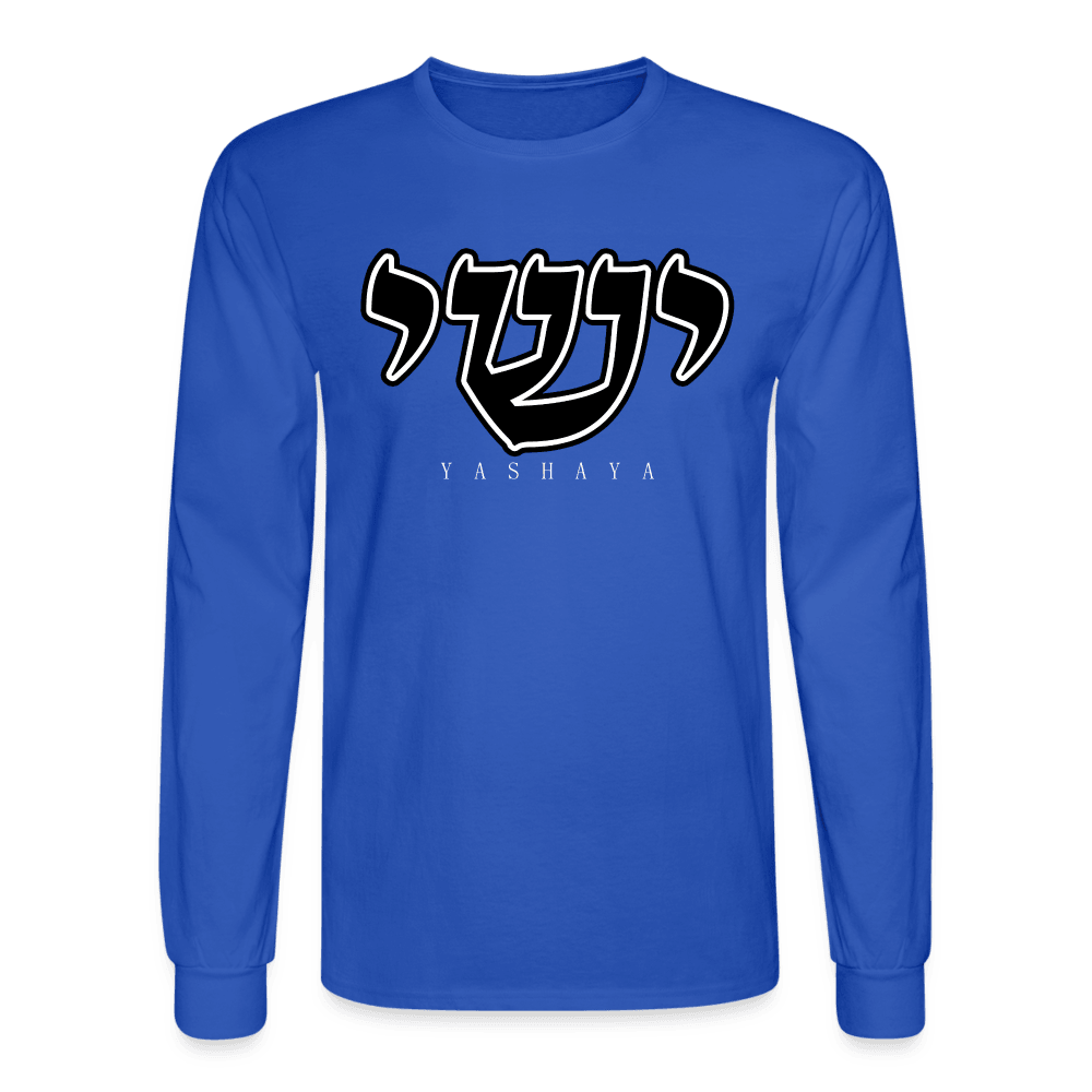 Yashaya Hebrew Script Longsleeve Tee - royal blue