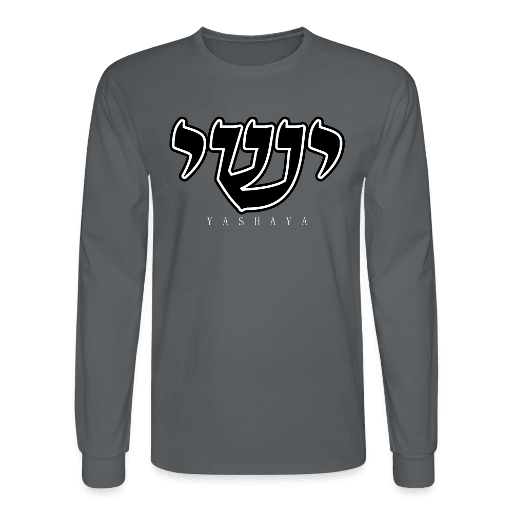 Yashaya Hebrew Script Longsleeve Tee - charcoal