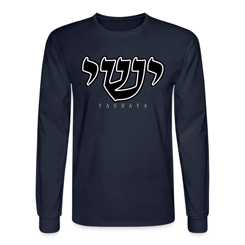 Yashaya Hebrew Script Longsleeve Tee - navy
