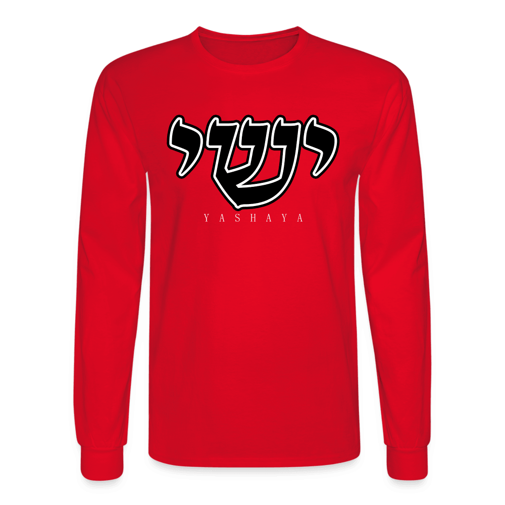 Yashaya Hebrew Script Longsleeve Tee - red